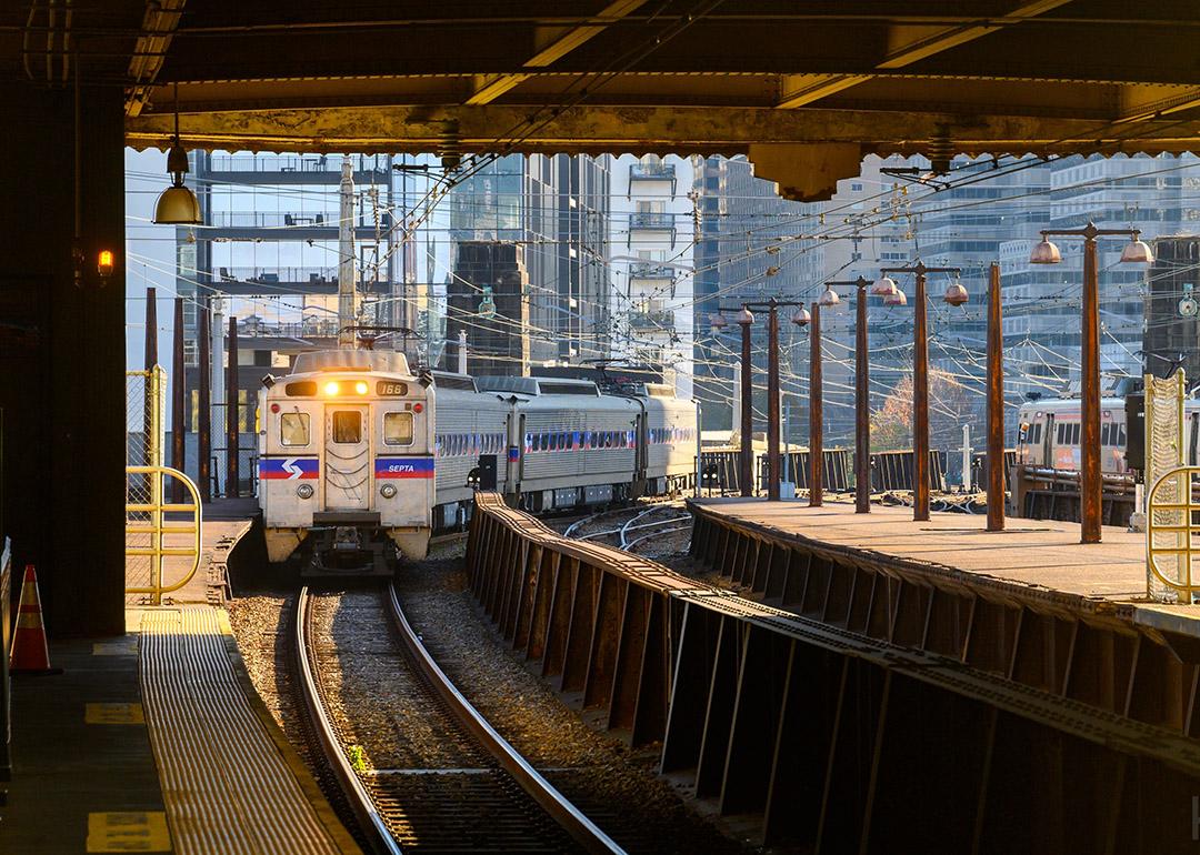 The Philadelphia SEPTA train approaching the 30th Street station.