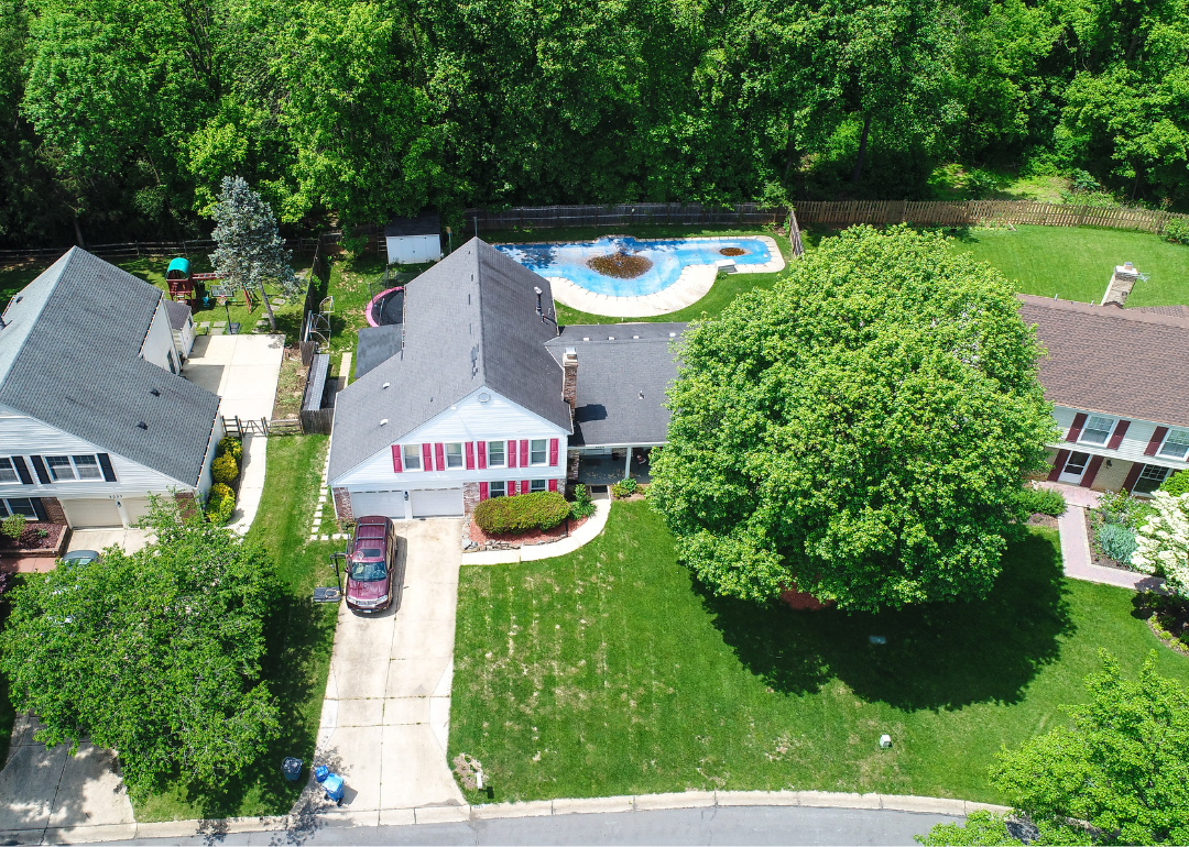 Houses photographed from above in North Potomac, Maryland