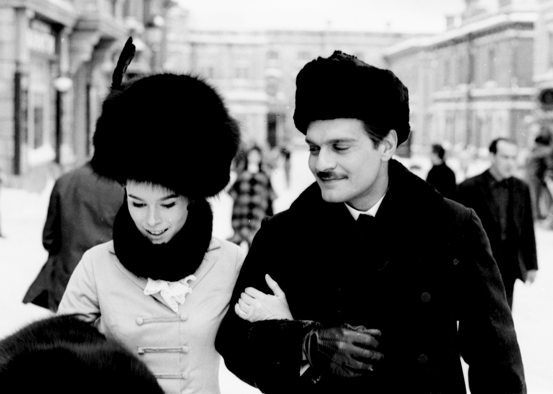 Geraldine Chaplin and Omar Sharif during the filmation of the movie 'Doctor Zhivago' directed by David Lean in Canillejas, 1965, Madrid, Spain.