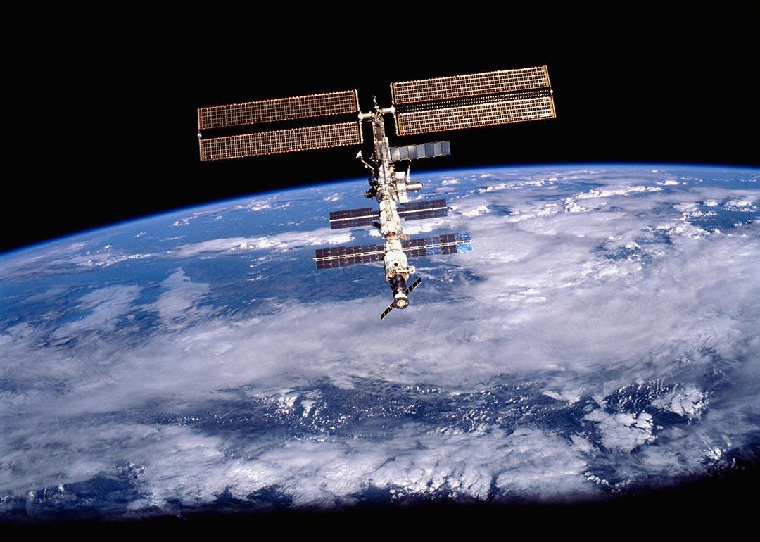 This image of the International Space Station (ISS) was photographed by crew member with planet Earth in background.