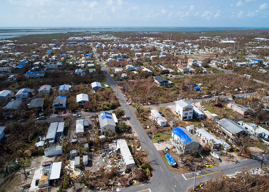 Aerial image of homes destroyed in the Florida Keys after Hurricane Irma.