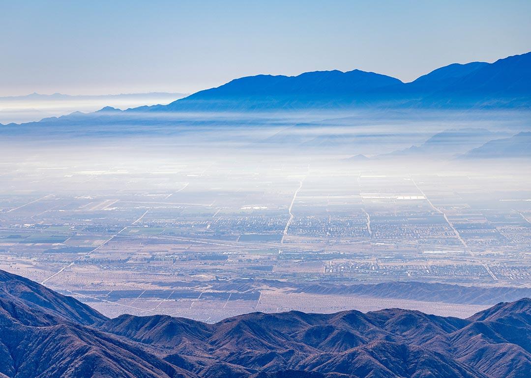 Air pollution seen over the Coachella Valley in San Bernardino County, CA.