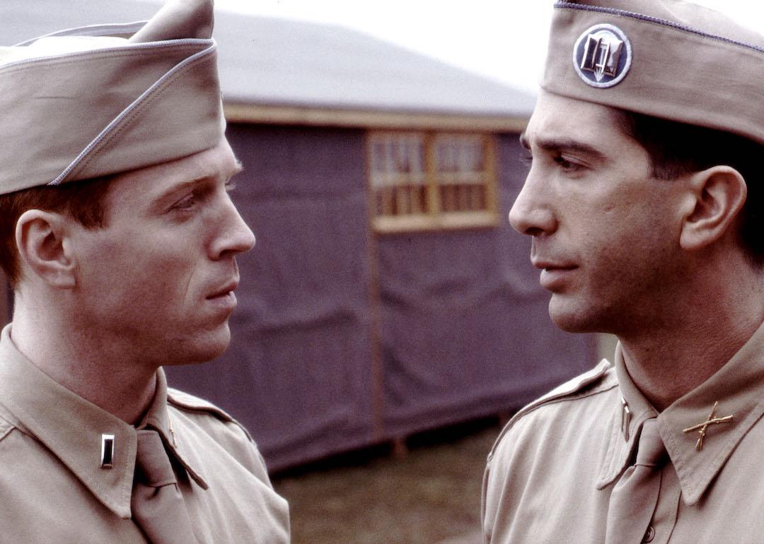 Actors Damian Lewis (as Richard Winters) and David Schwimmer (as Captain Herbert Sobel) in a scene from HBO's war miniseries 'Band of Brothers.'