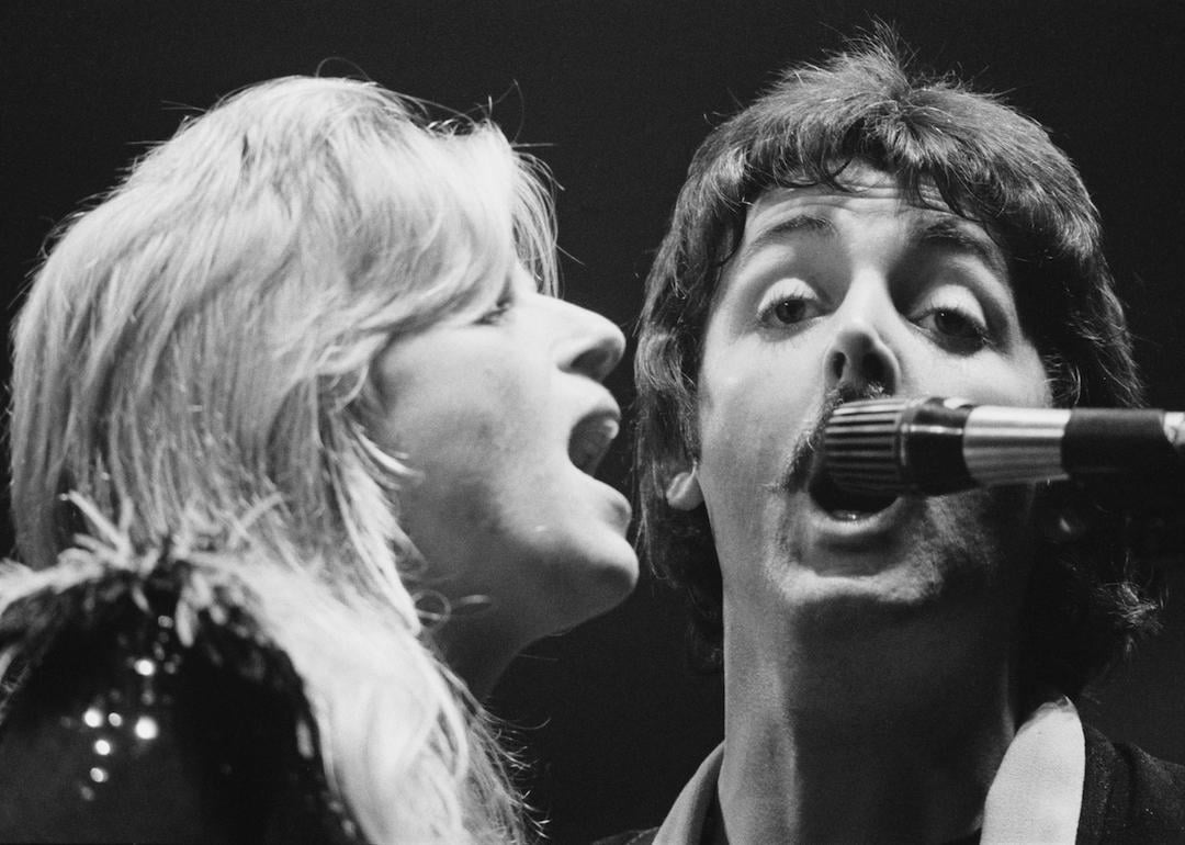 Paul McCartney and Linda McCartney perform with Wings in 1976.