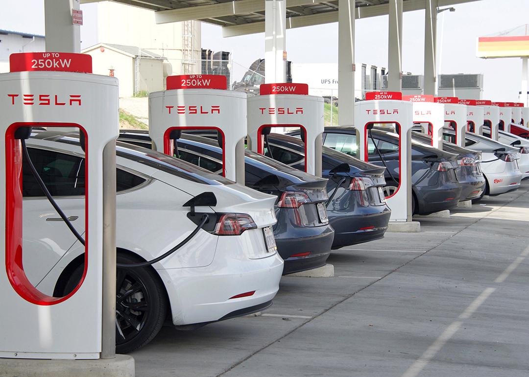 Tesla Supercharger station in Kettleman City, California.