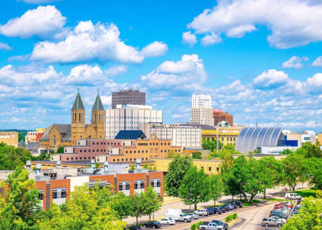 A view of Akron, Ohio on a bright, sunny day