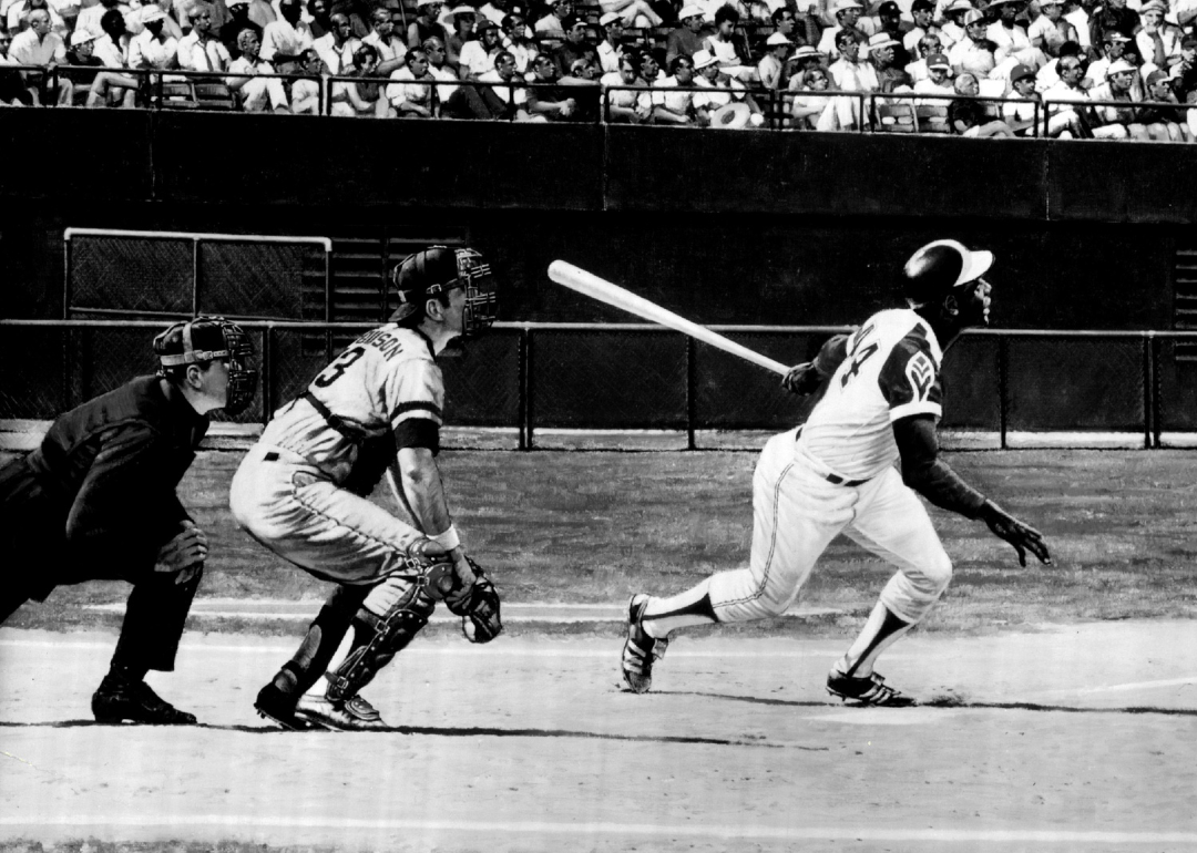 Hank Aaron hits his 715th home run, breaking Babe Ruth's long-standing record of 714 lifetime home runs, 1974.