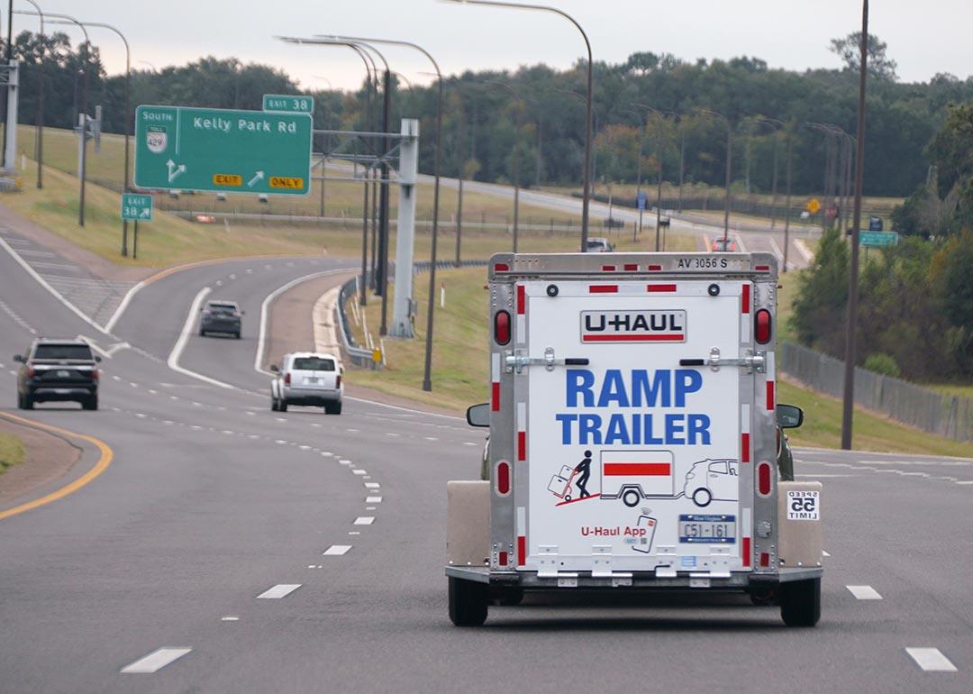 A U-haul trailer on the road near Apopka, FL in 2023.