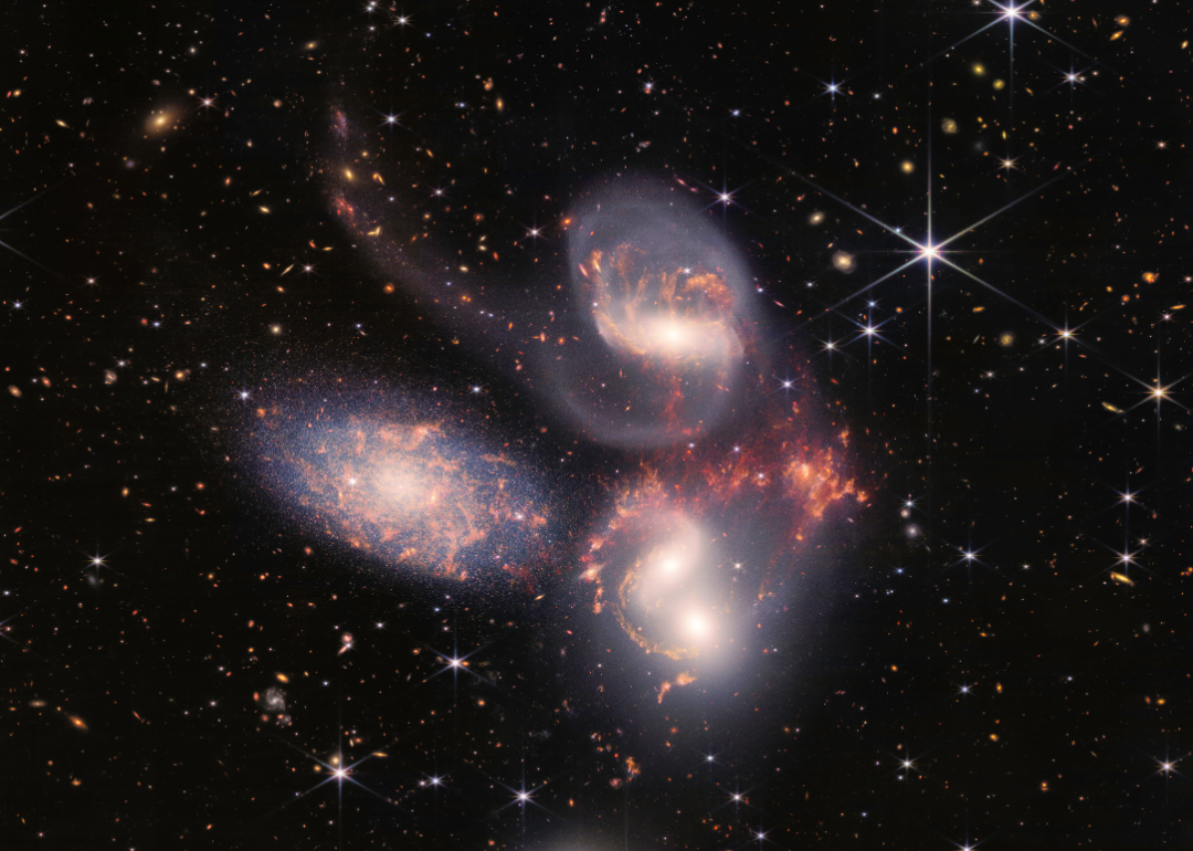 An image from NASA's James Webb Space Telescope reveals Stephans Quintet, a visual grouping of five galaxies