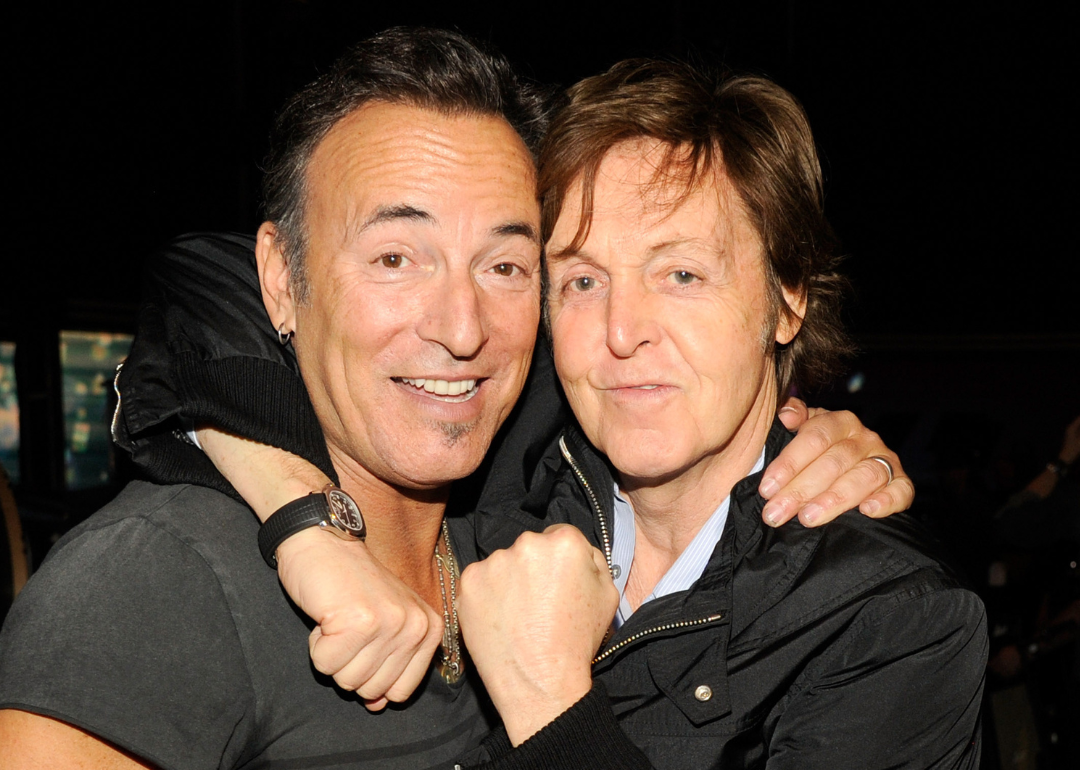 Bruce Springsteen and Sir Paul McCartney backstage at The 54th Annual GRAMMY Awards at Staples Center on February 12, 2012 in Los Angeles, California. 