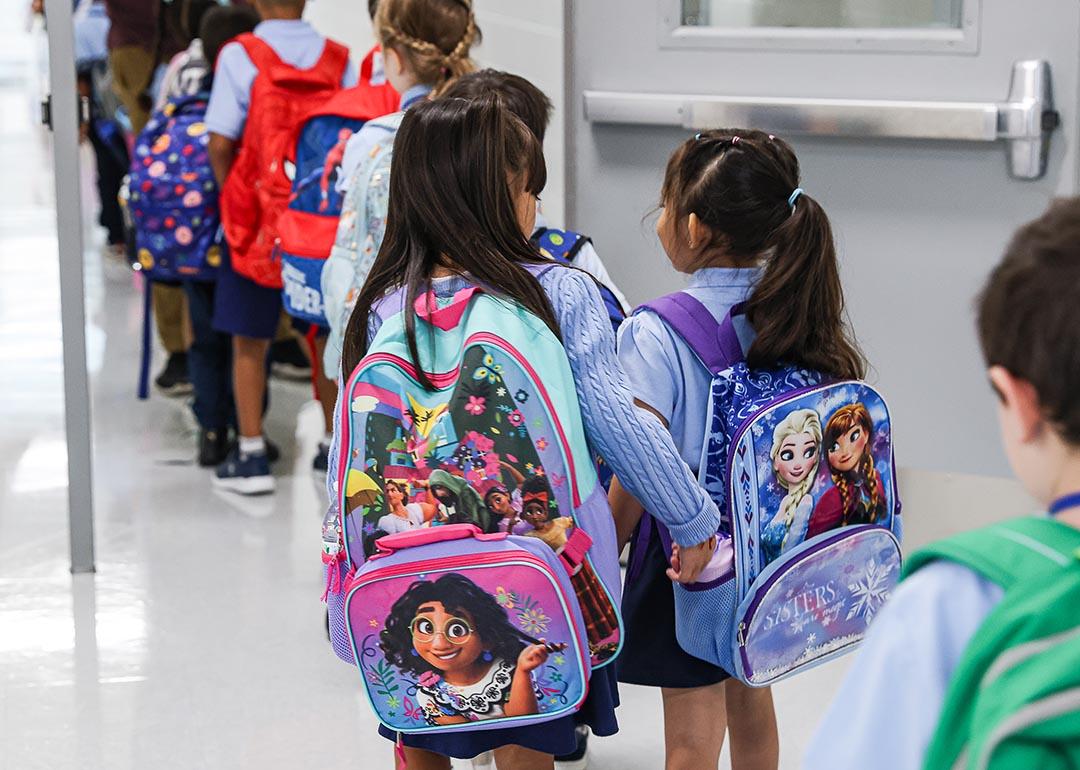 Students at Patrick Henry K-8 School in Alexandria, Virginia on their first day back to school.