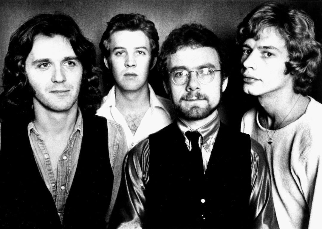  From left to right, John Wetton, David Cross, Robert Fripp, and Bill Bruford of the rock band King Crimson pose for a portrait in 1974.