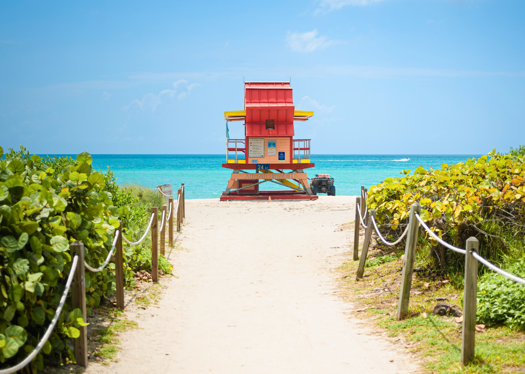 Lifeguard station on Miami Beach in Florida.