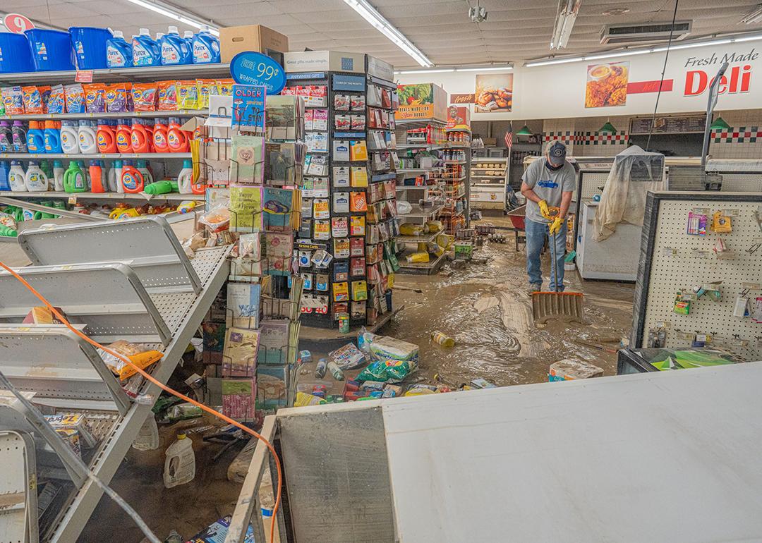 Cleanup efforts at the Isom IGA store in East Kentucky after the flooding of July 2022.