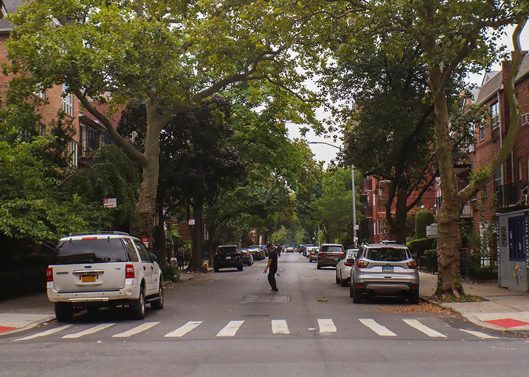 In Borough Park, permeable pavement is being installed along curb lines.