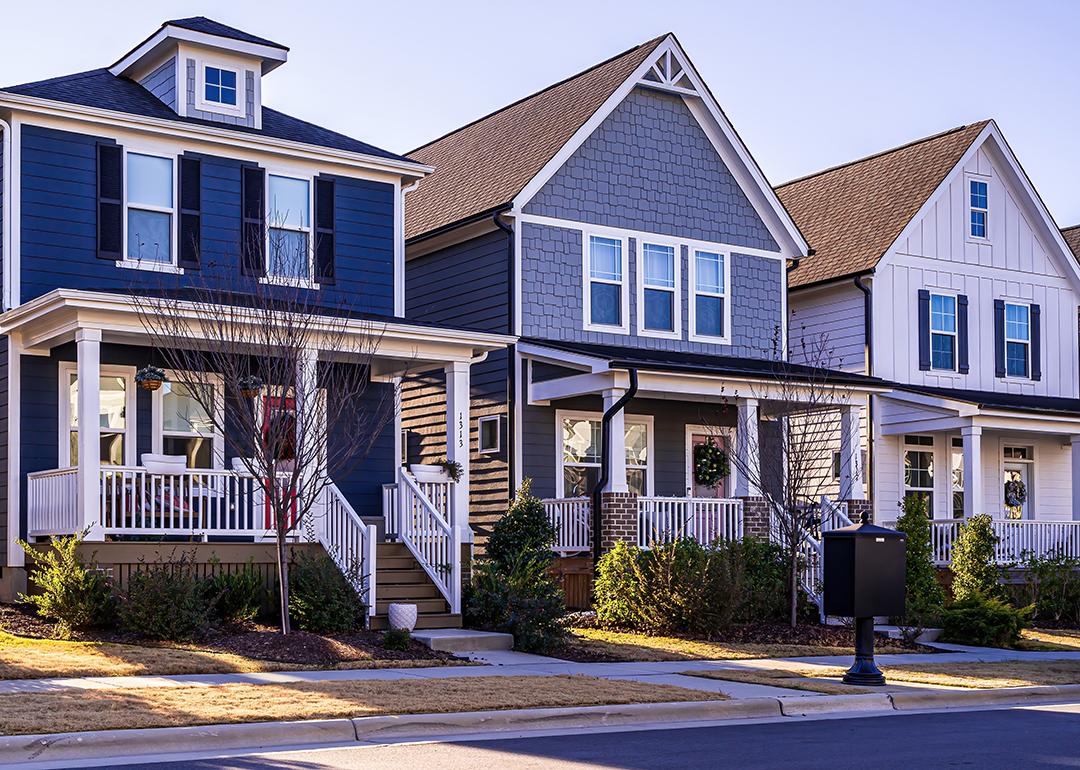 A row of newly built homes in Raleigh, NC.