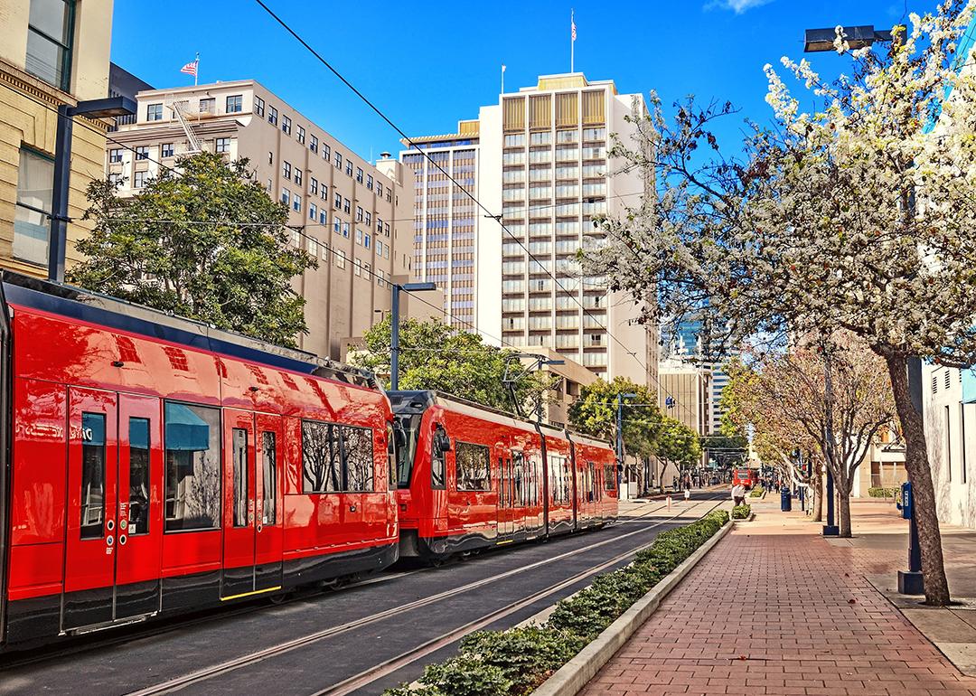 Downtown street view of San Diego city, California.