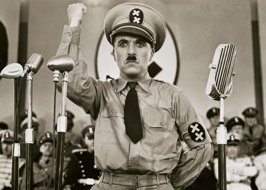 Actor and director Charlie Chaplin plays dictator Adenoid Hynkel in 'The Great Dictator,' a satire on Nazi Germany.