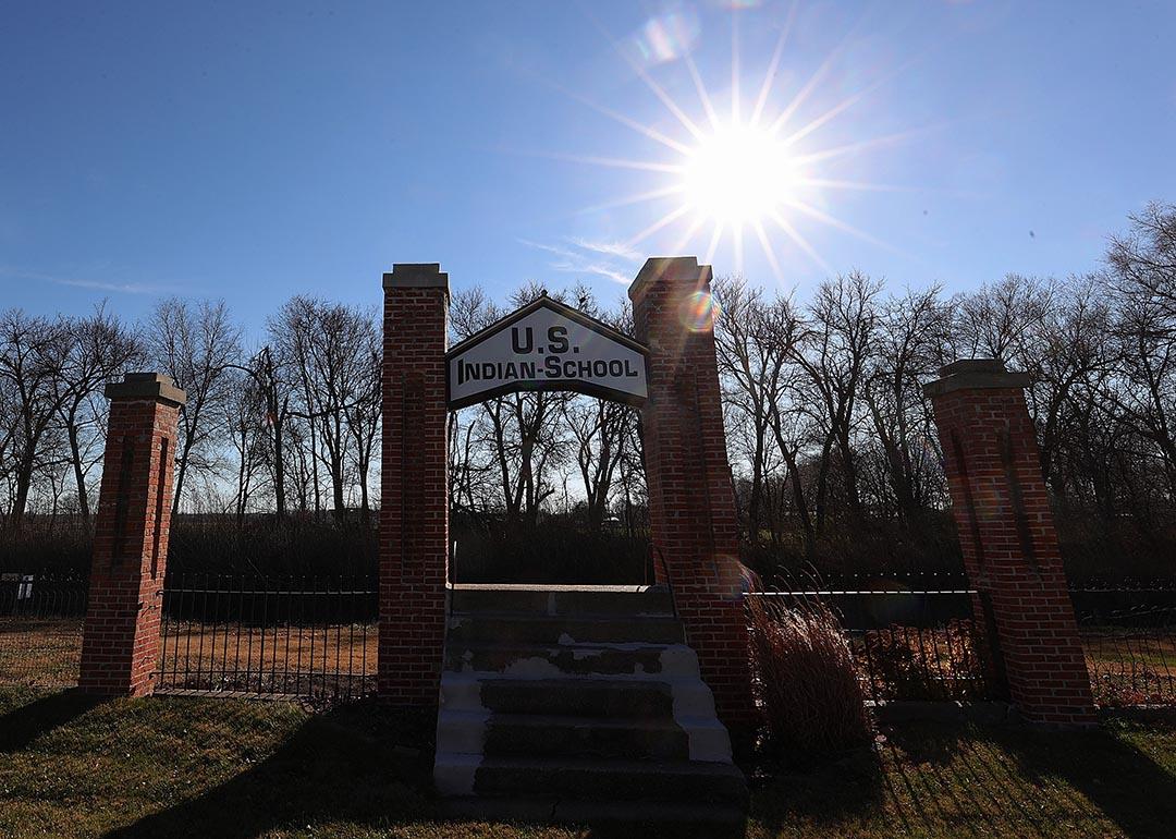 Entrance to the former Genoa U.S. Indian School in 2021 in Genoa, Nebraska where at least 87 Native American children have died.