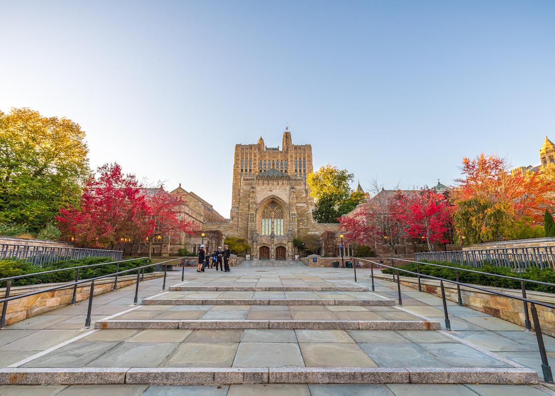 Sterling Memorial Library at Yale University during fall.