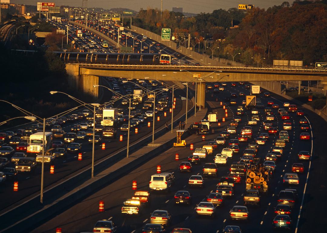 Rush hour traffic out of Downtown Atlanta, Georgia.