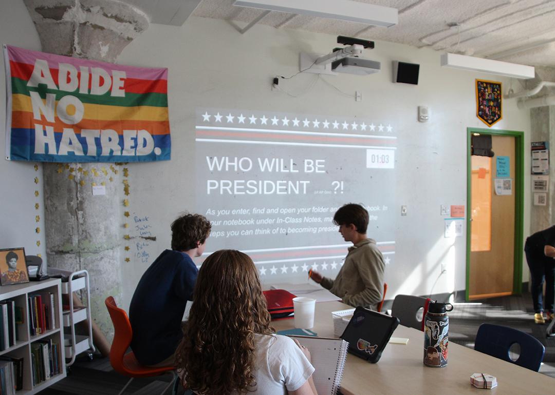 Photo of Kat McRitchie's class in Memphis, Tennessee, learning about the 2024 presidential race through an election simulation.