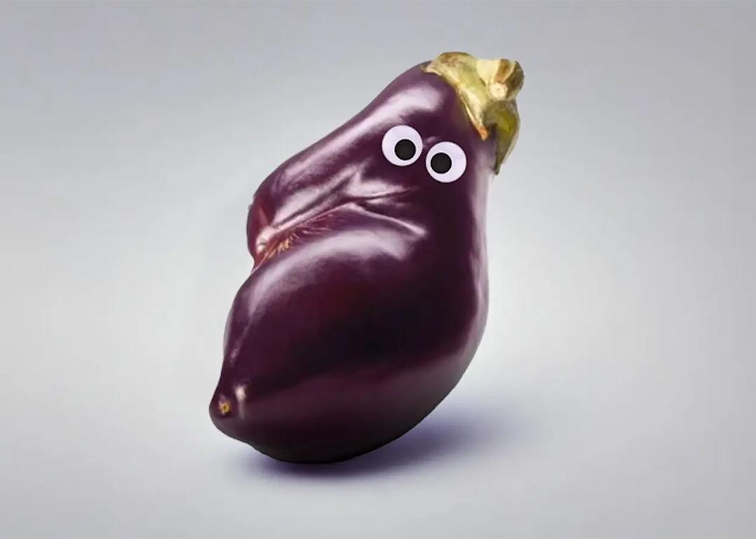 An eggplant with googly eyes.