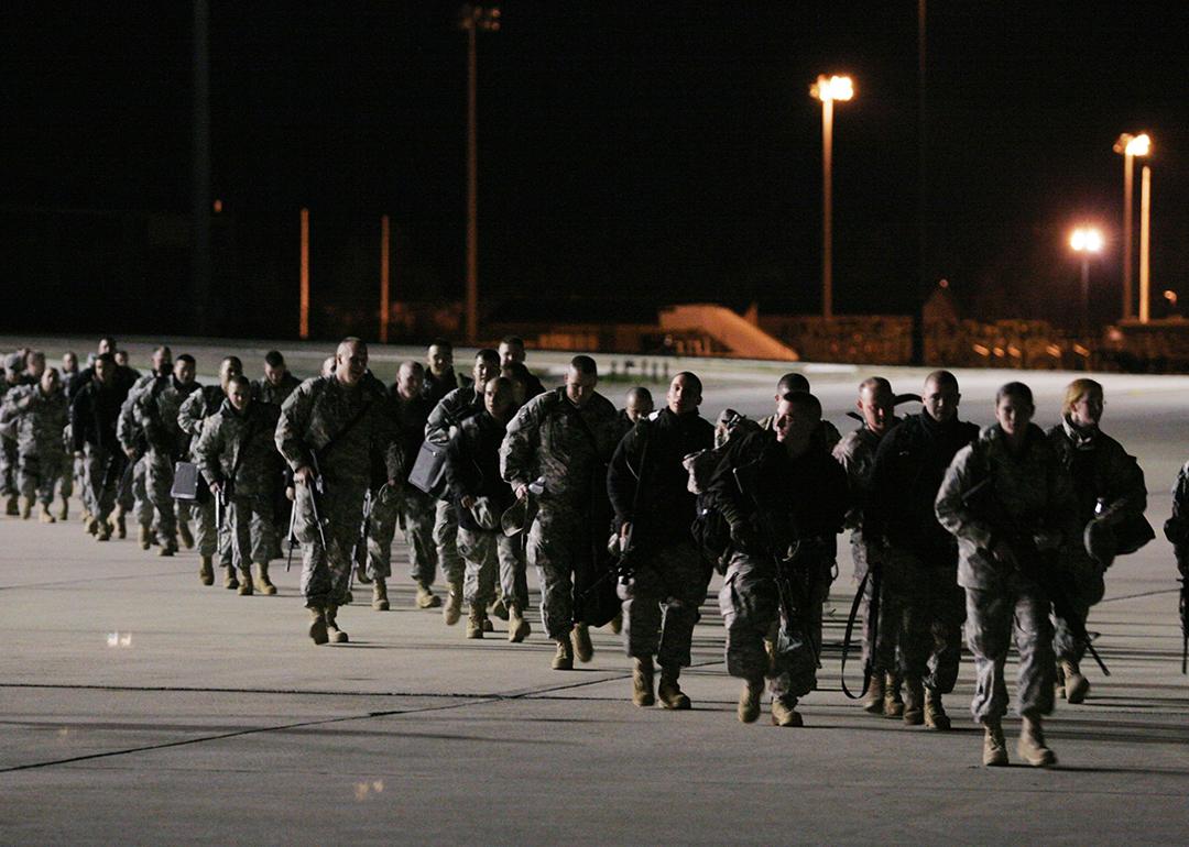 Paratroopers getting ready to be deployed.