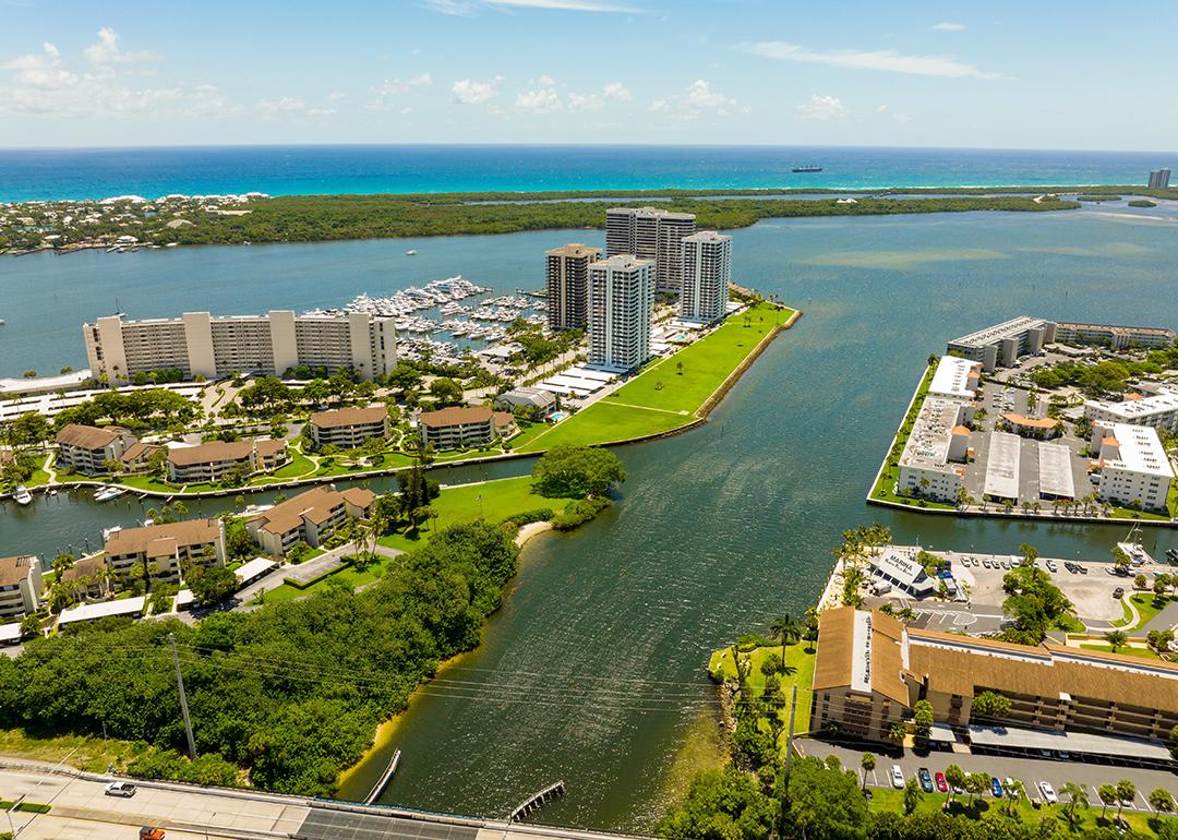 City and coastal view of Northern Palm Beach, Florida.