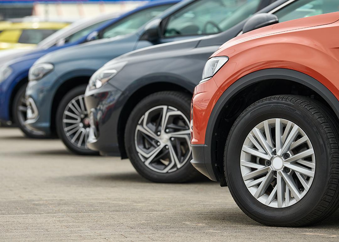 A row of different types of cars.