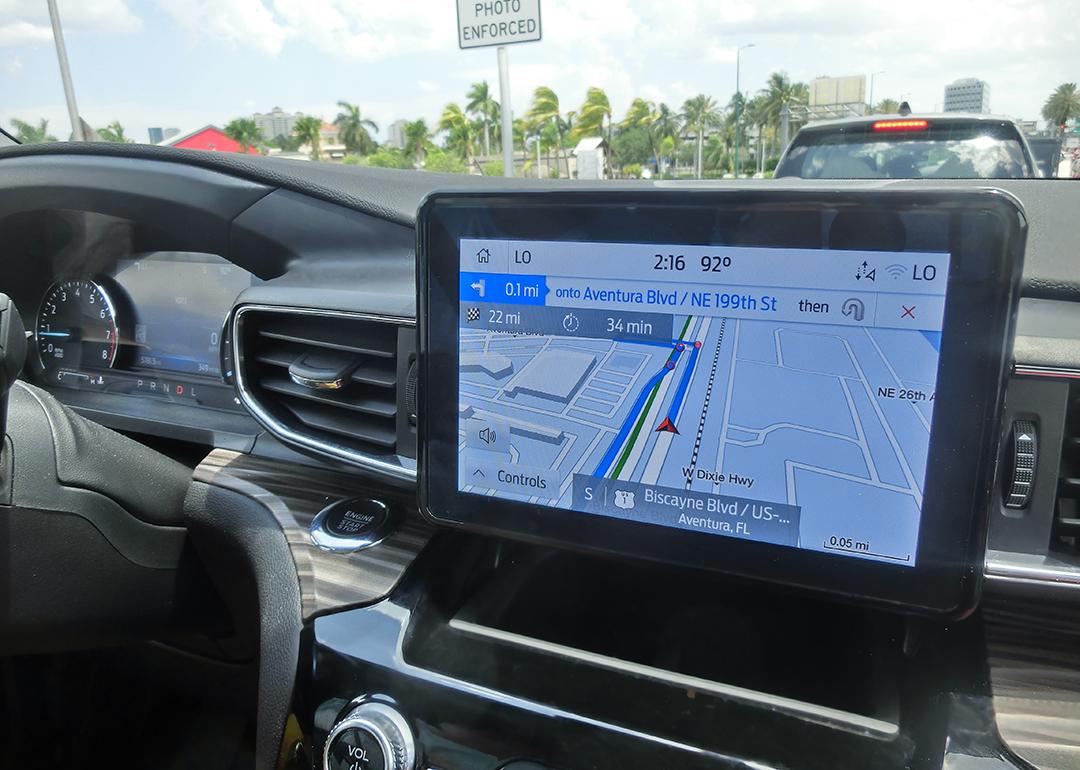 A car dashboard with a GPS tracking system.