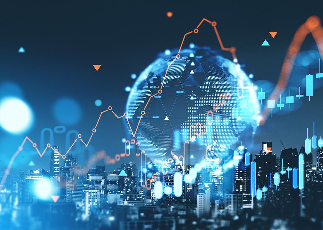 Conceptual holographic image of forex and investment or economic lines.