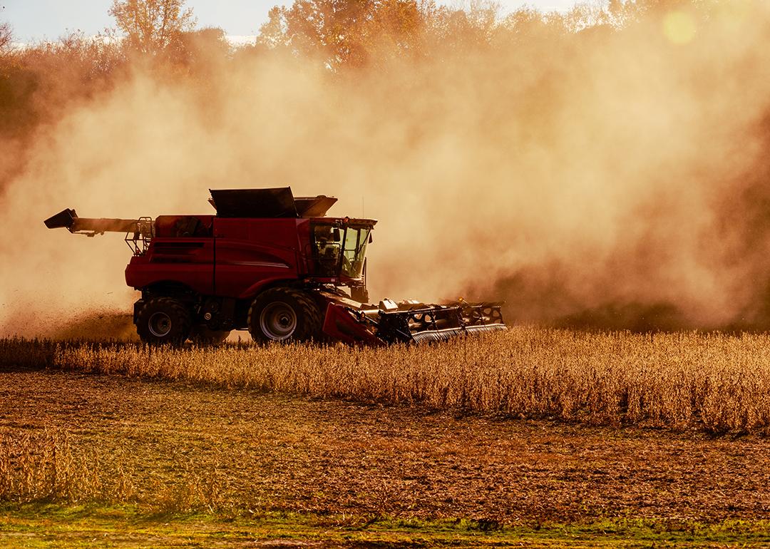 A soybean harvester in a Tennessee farm.