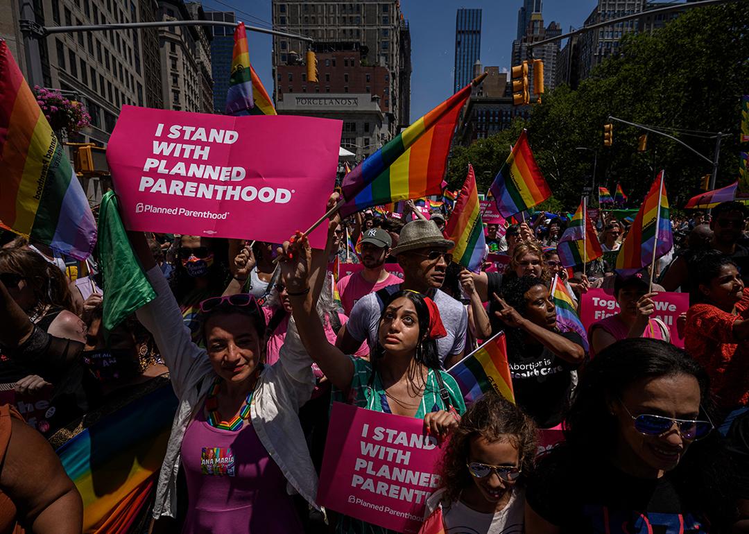 Participants march during a Pride Parade in New York City.