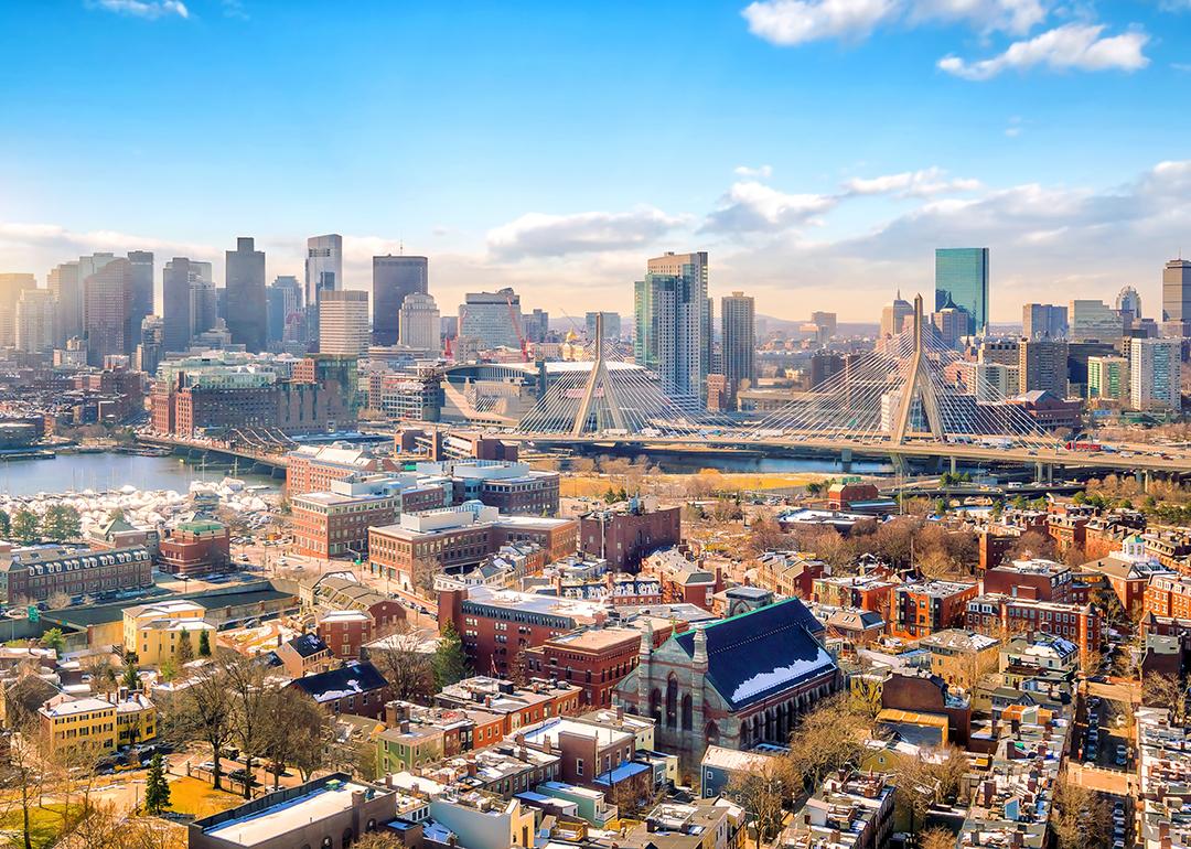 A view of Boston's skyline during the winter in Massachusetts.