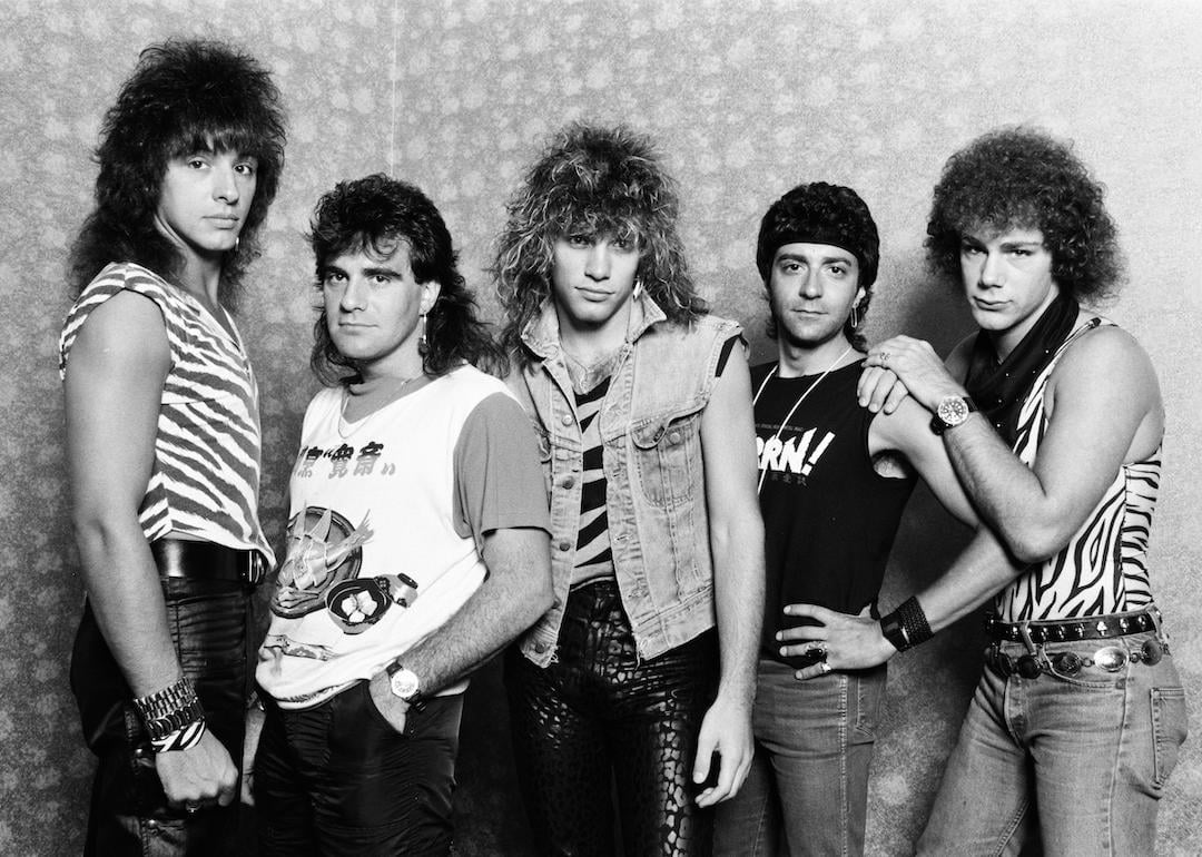 The members of the band Bon Jovi in a hotel room in August 1984.