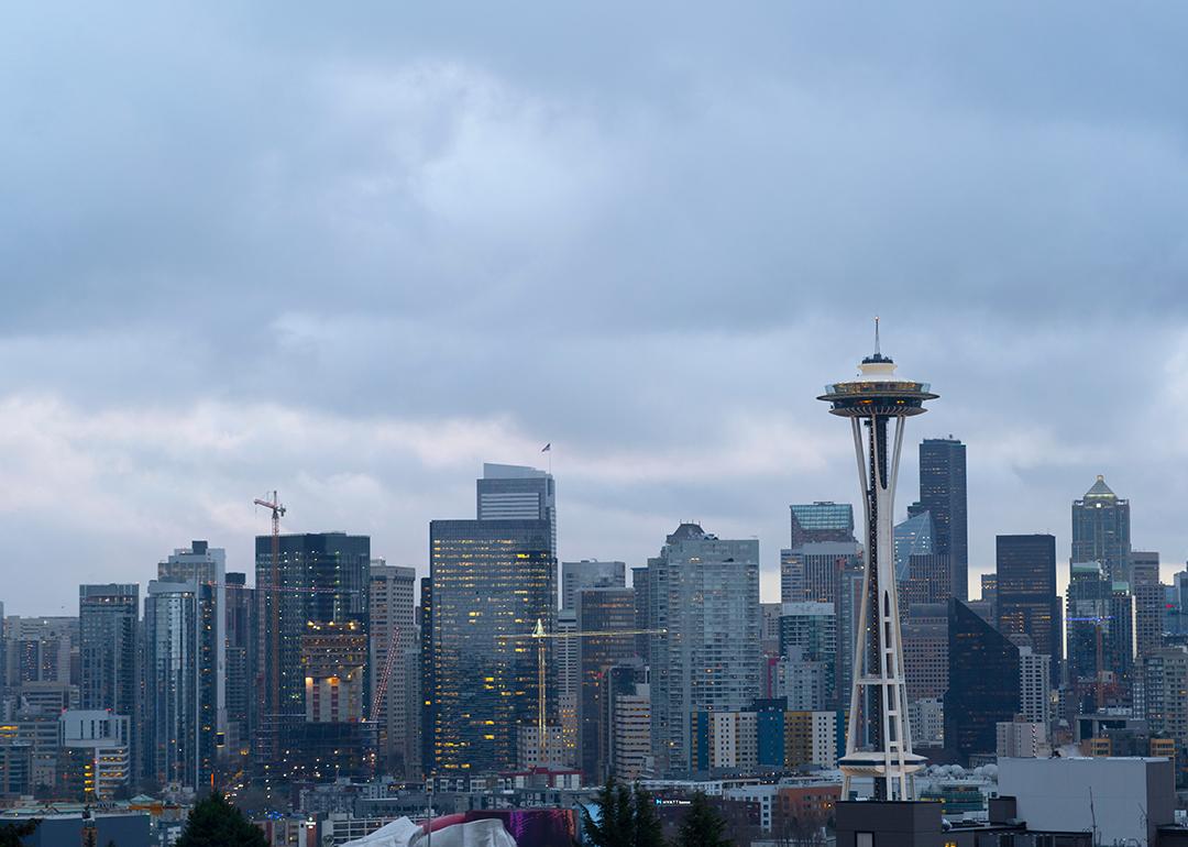 A view of downtown Seattle on a gloomy weather day.