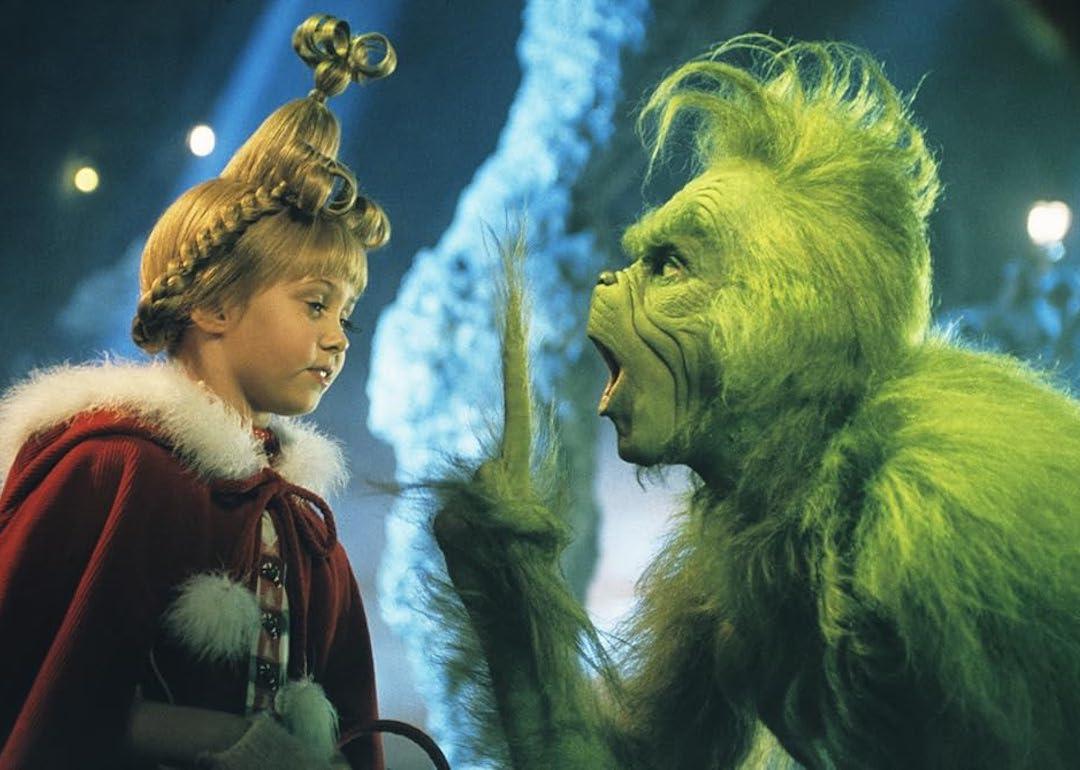 Actors Taylor Momsen and Jim Carrey in 'How the Grinch Stole Christmas.'