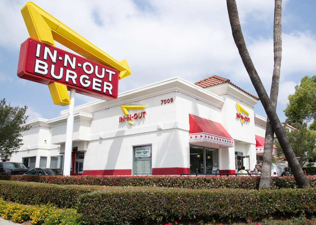 Exterior of an In-n-Out Burger restaurant on Sunset Boulevard in Los Angeles, CA.