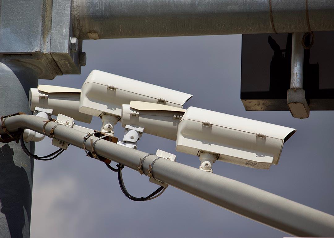 Photo of Automatic License Plate Readers mounted to capture information from vehicles.