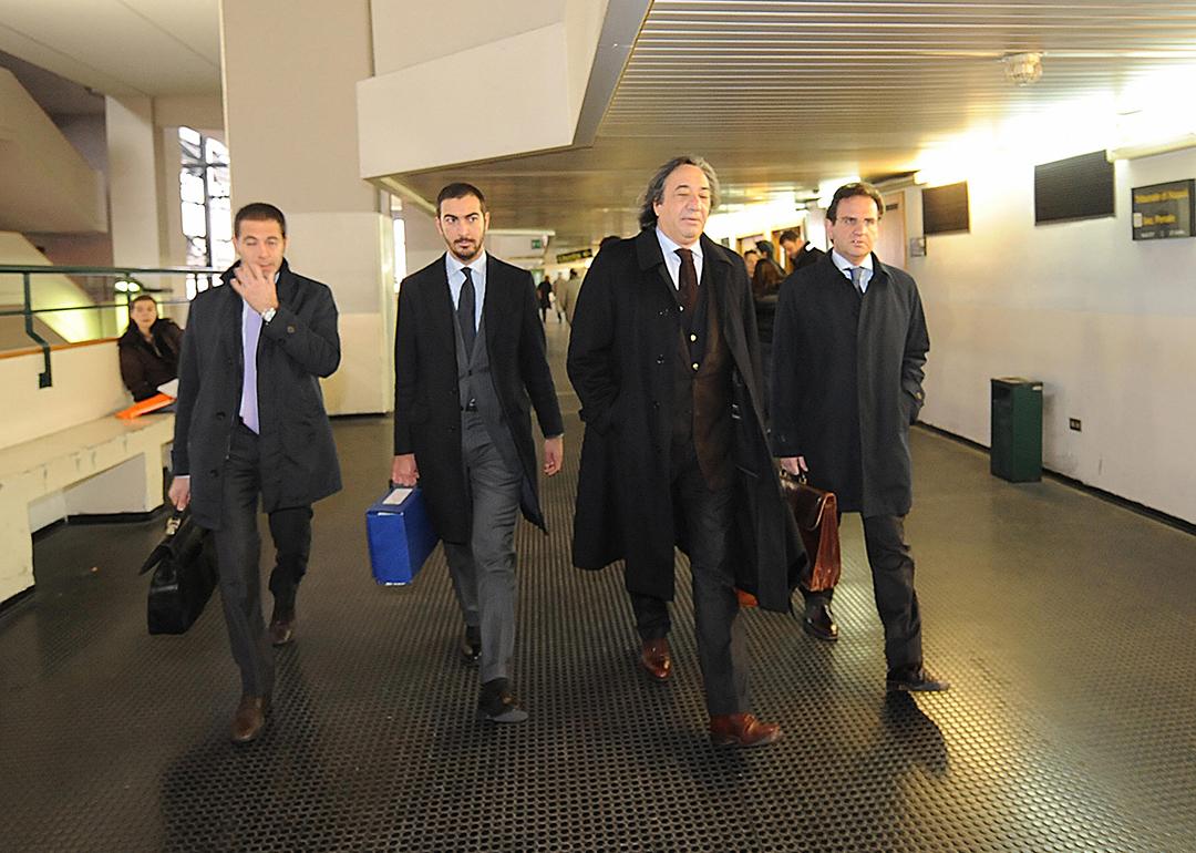 Luciano Moggi with his lawyer and legal team arrive to the Calciopoli trial on January 20, 2009 in Naples, Italy.