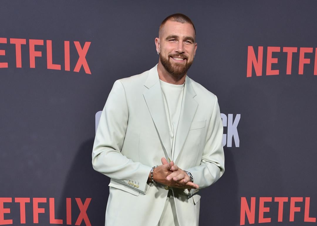 Travis Kelce during the premiere of Netflix's docuseries "Quarterback" at the Tudum Theatre in Los Angeles, CA.