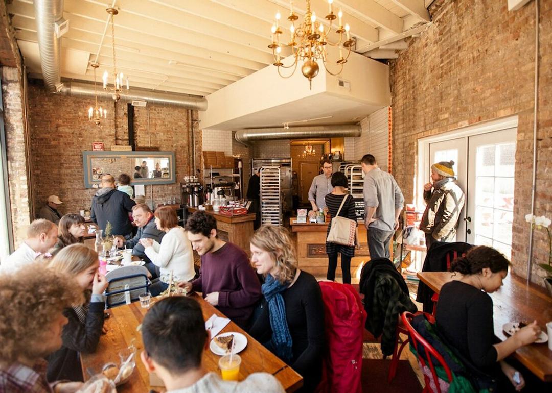 A busy restaurant during daytime.