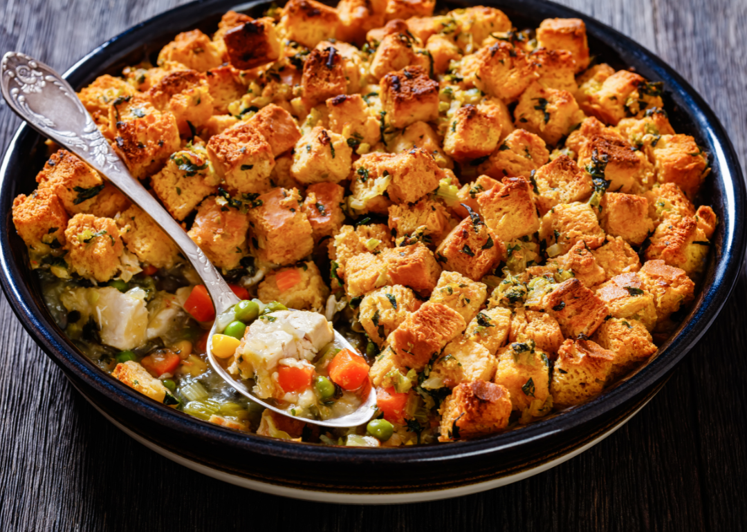 Turkey pot pie with a stuffing crust