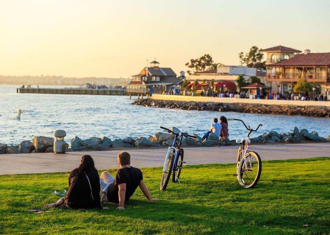 Sunset at San Diego Waterfront Public Park in California.