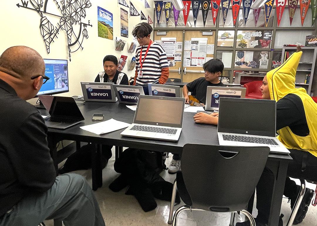 Students in an after-school club called AI Studio at Aurora West College Preparatory Academy in Denver pitch products they conjured up with the help of AI.