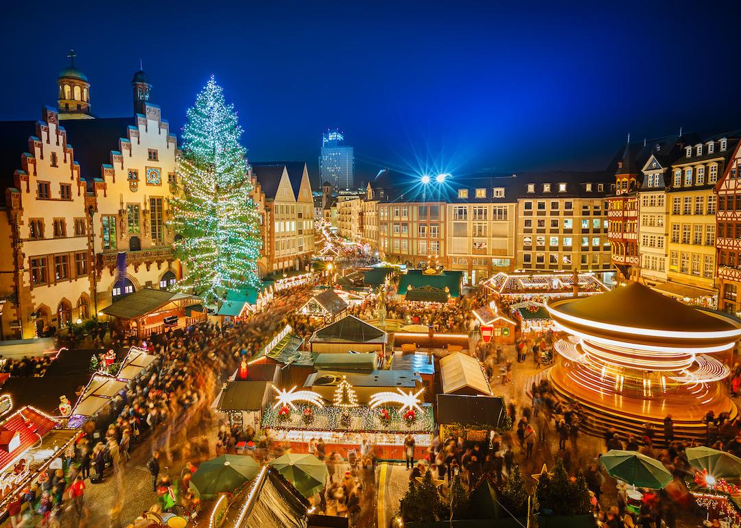 Christmas market in the historic center of Frankfurt, Germany.