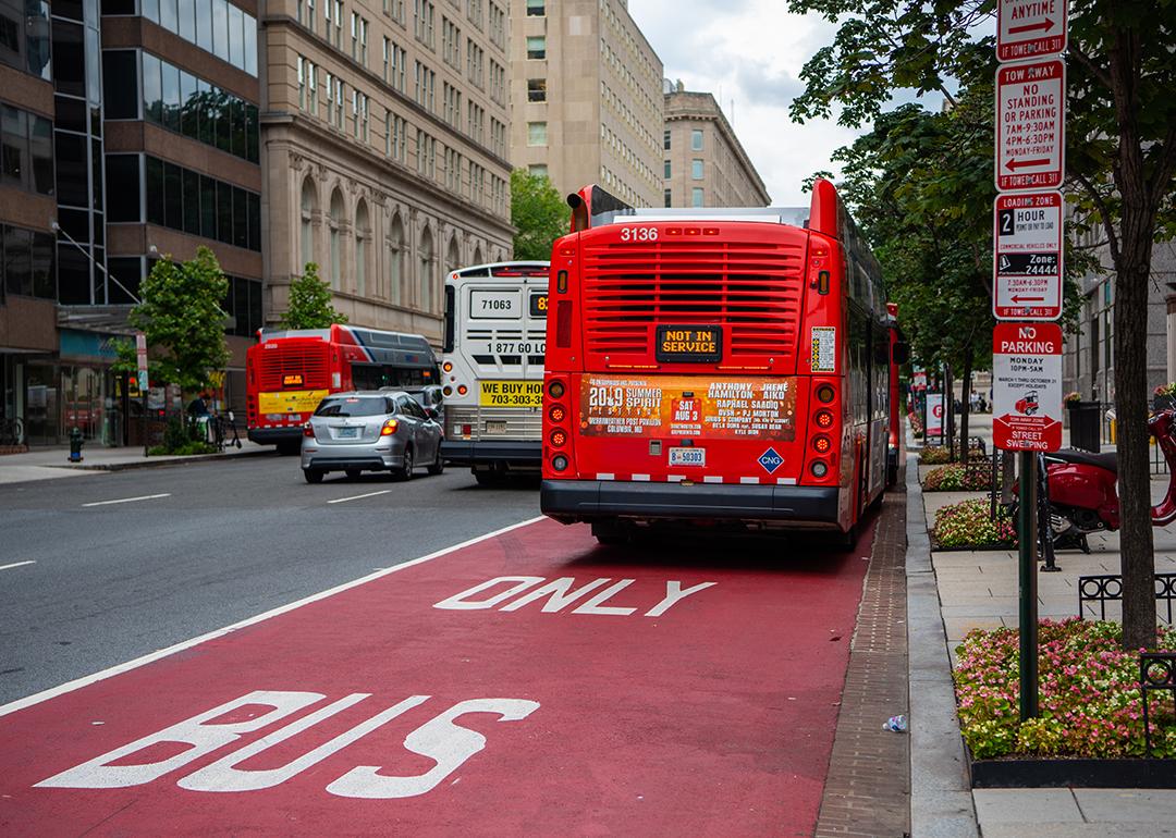 A bus breaks down in a bus lane.