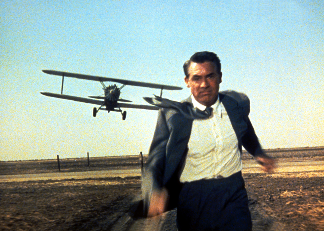 American actor Cary Grant on the set of "North by Northwest", directed by Alfred Hitchcock