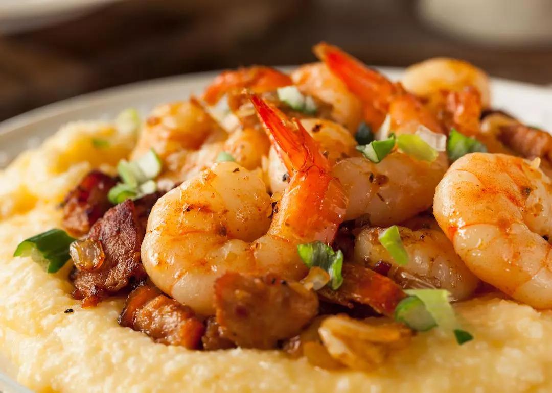 Homemade shrimp and grits with pork and cheddar.